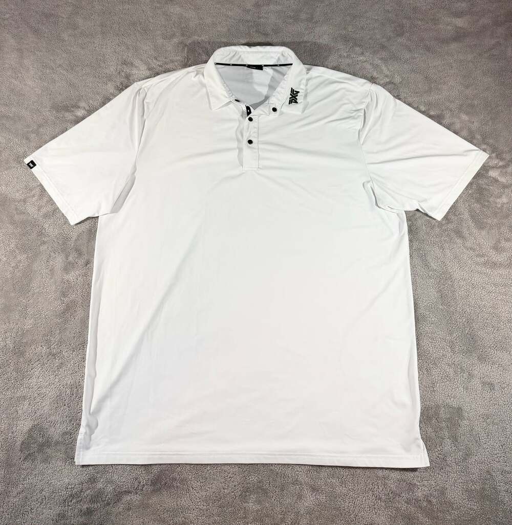 PXG Men's BP Signature Black Collar Stretch Performance Polo White Golf Shirt XL
